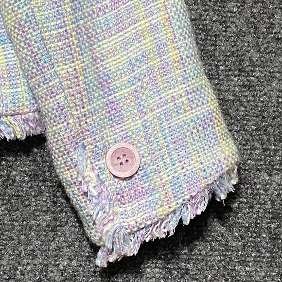 NY Collection Tweed Blazer Jacket Pastel Plaid Fringe Women's‎ S Career Bohemian - Picture 4 of 9